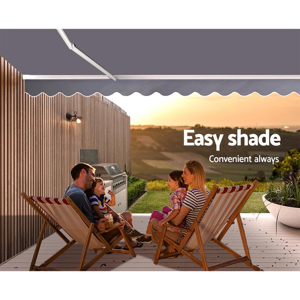 Instahut Retractable Folding Arm Awning Outdoor Sun Shade 3Mx2.5M PearlGrey