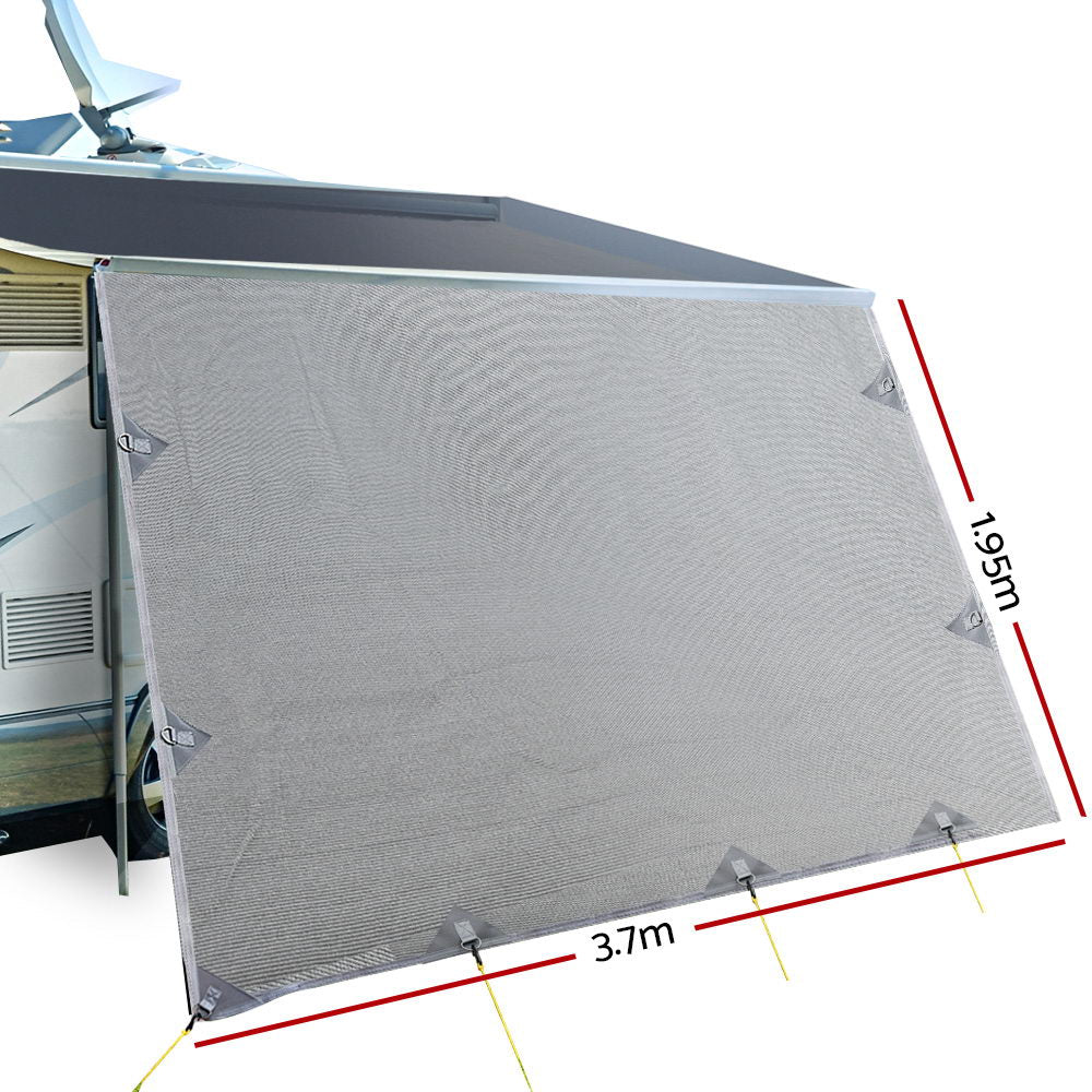 3.7M Caravan Privacy Screens 1.95m Roll Out Awning End Wall Side Sun Shade