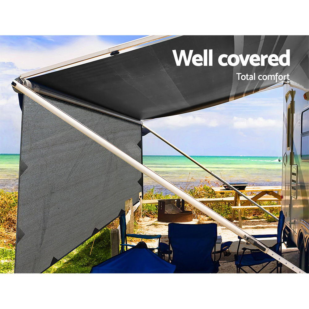 3.7M Caravan Privacy Screens 1.95m Roll Out Awning End Wall Side Sun Shade