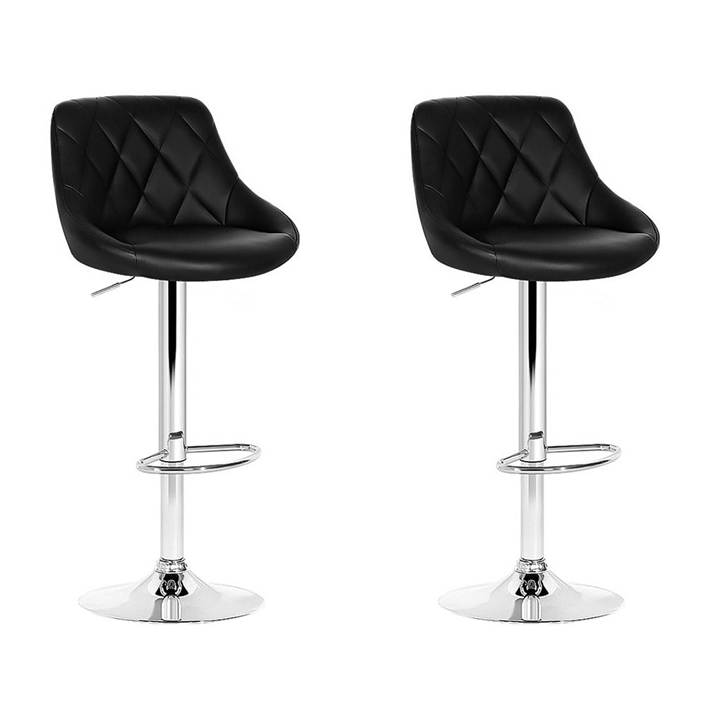 Artiss Set of 2 Bar Stools PU Leather Diamond Style - Black