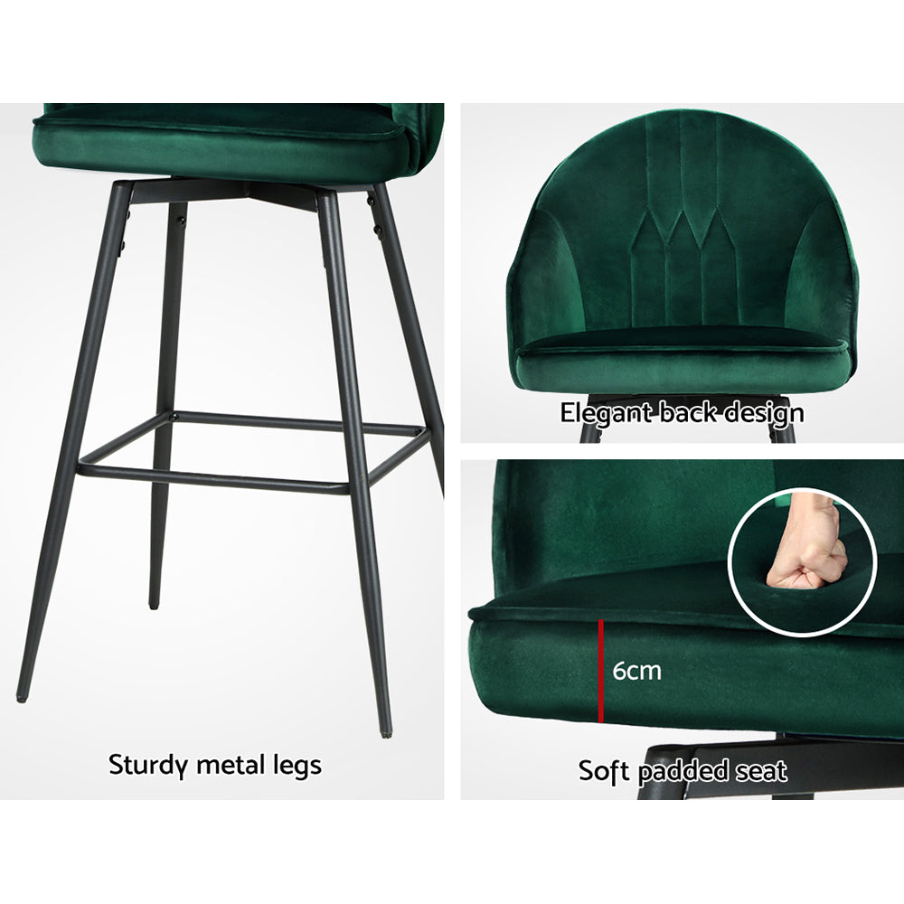 Artiss Set of 2 Bar Stools Kitchen Stool Dining Chairs Velvet Chair Barstool Green Mesial