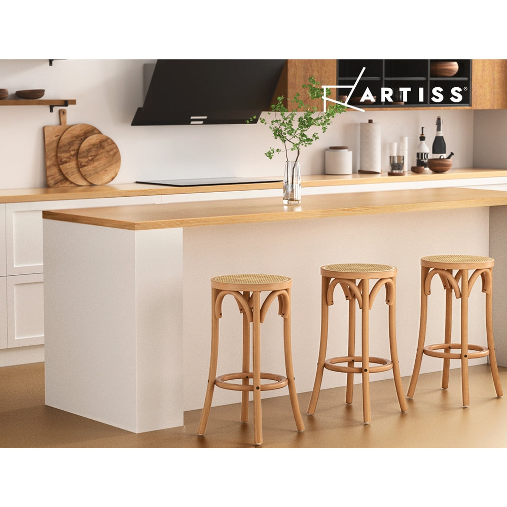 Artiss X2 Bar Stools Wooden Stool Counter Chair Kitchen Barstools Rattan Seat