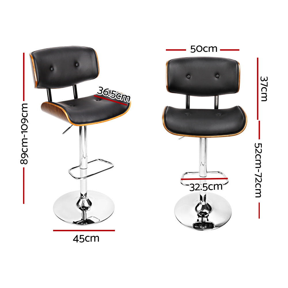 Artiss Set of 2 Wooden Gas Lift Bar Stools - Black and Chrome