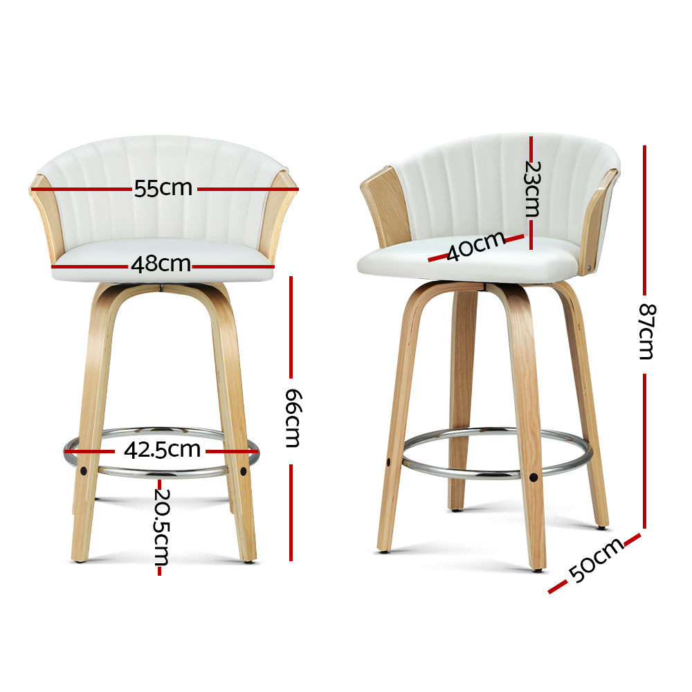 Artiss Bar Stools Kitchen Stool Wooden Chair Swivel Chairs Leather White x2