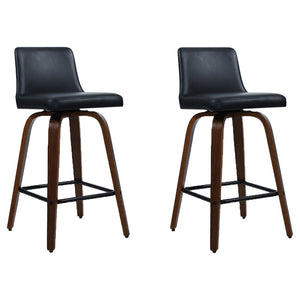 Artiss Set of 2 Wooden PU Leather Bar Stool - Black and Brown Wood Legs