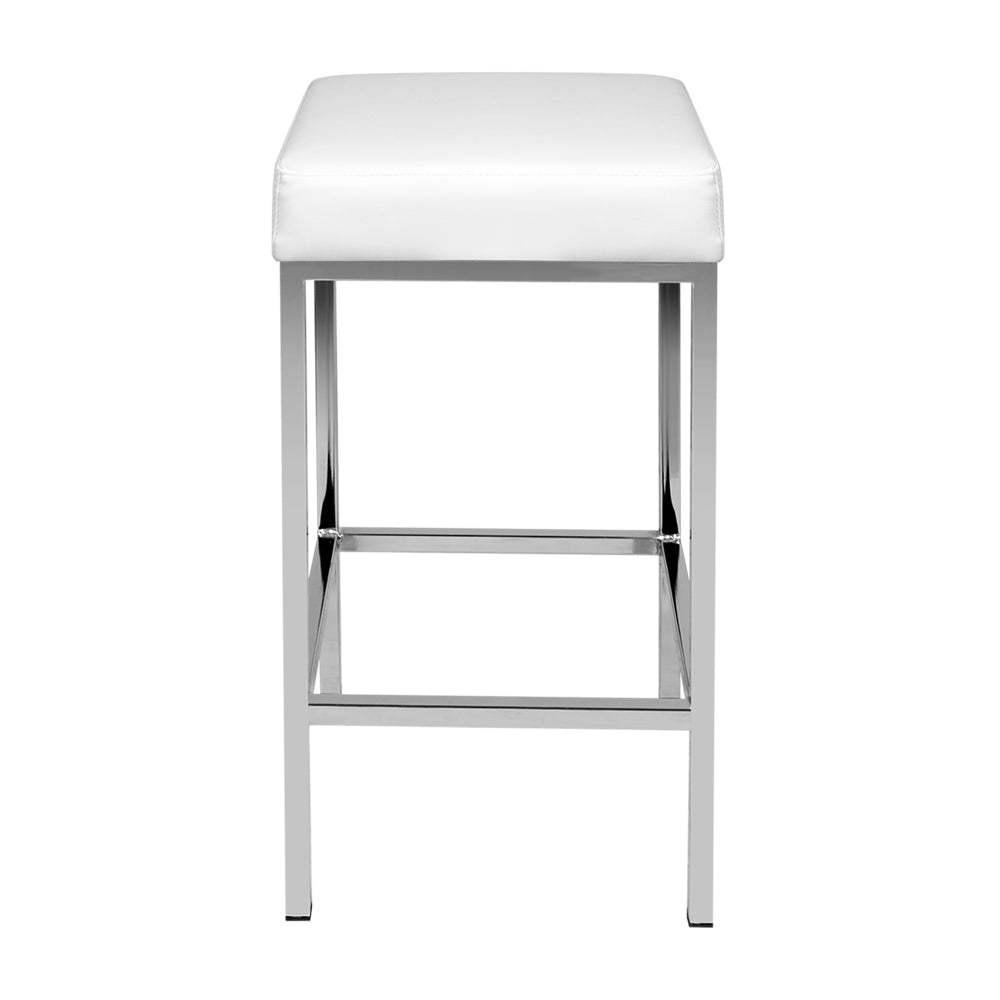 Artiss Set of 2 PU Leather Backless Bar Stools - White and Chrome