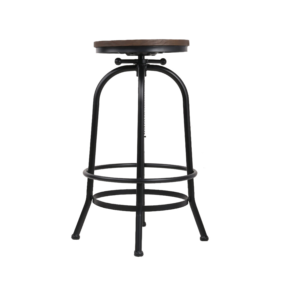 Artiss Set of 2 Bar Stool Industrial Round Seat Wood Metal - Black and Brown