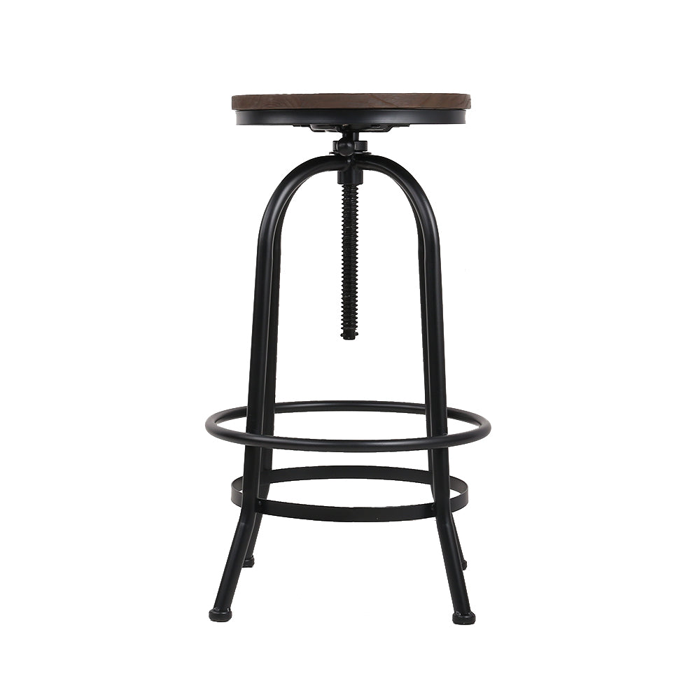 Artiss Set of 2 Bar Stool Industrial Round Seat Wood Metal - Black and Brown