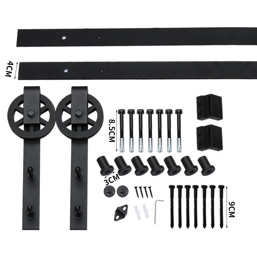 2.44M Antique Classic Style Single Sliding Barn Door Hardware Track Roller Kit