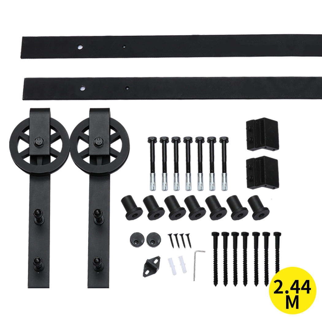 2.44M Antique Classic Style Single Sliding Barn Door Hardware Track Roller Kit