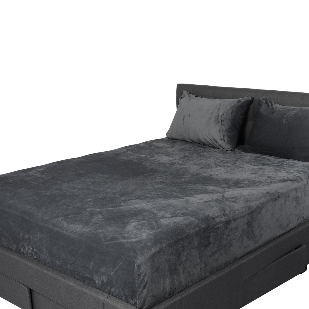 Ultra Soft Fitted Bedsheet with Pillowcase Double Size Dark Grey