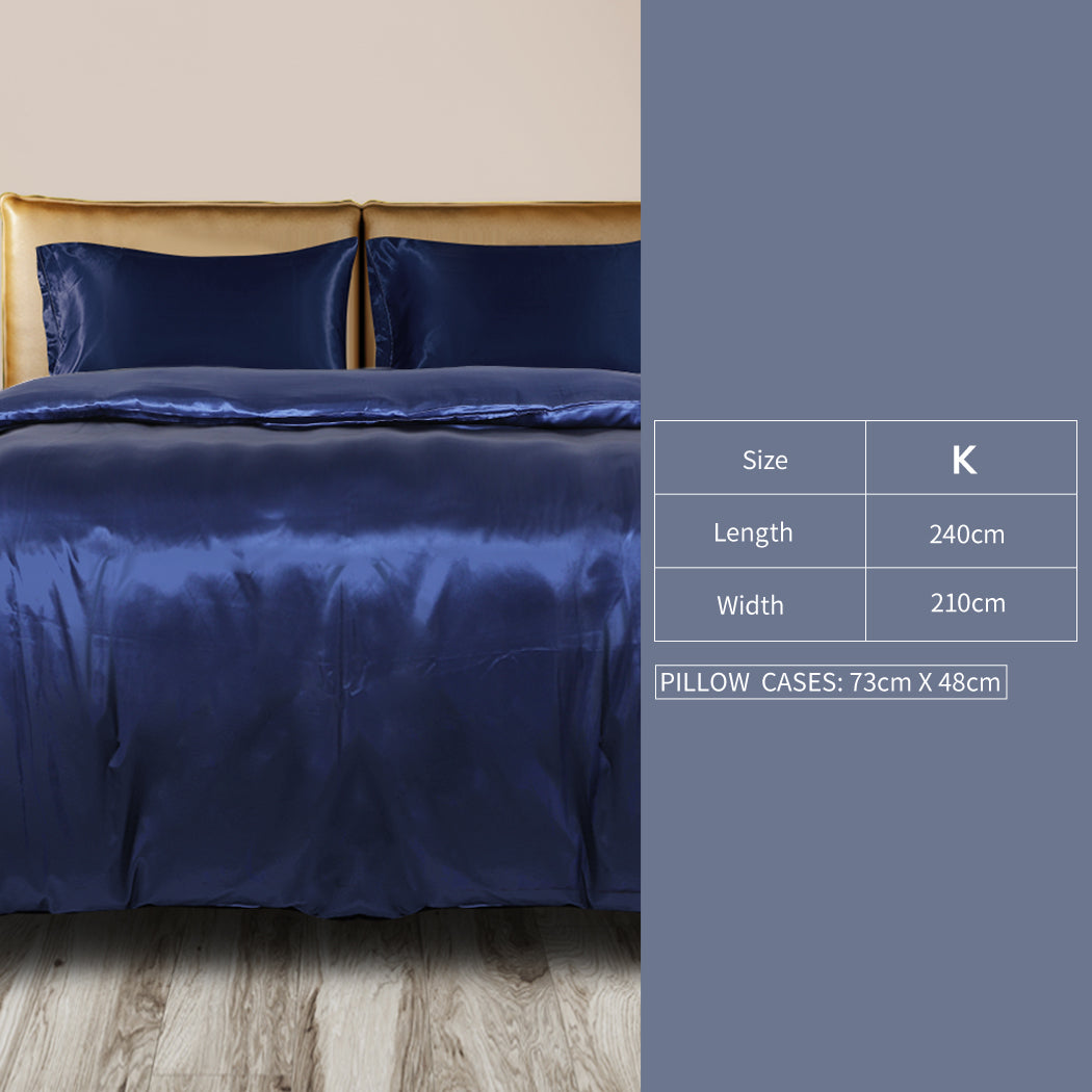 DreamZ Silky Satin Quilt Cover Set Bedspread Pillowcases Summer King Blue