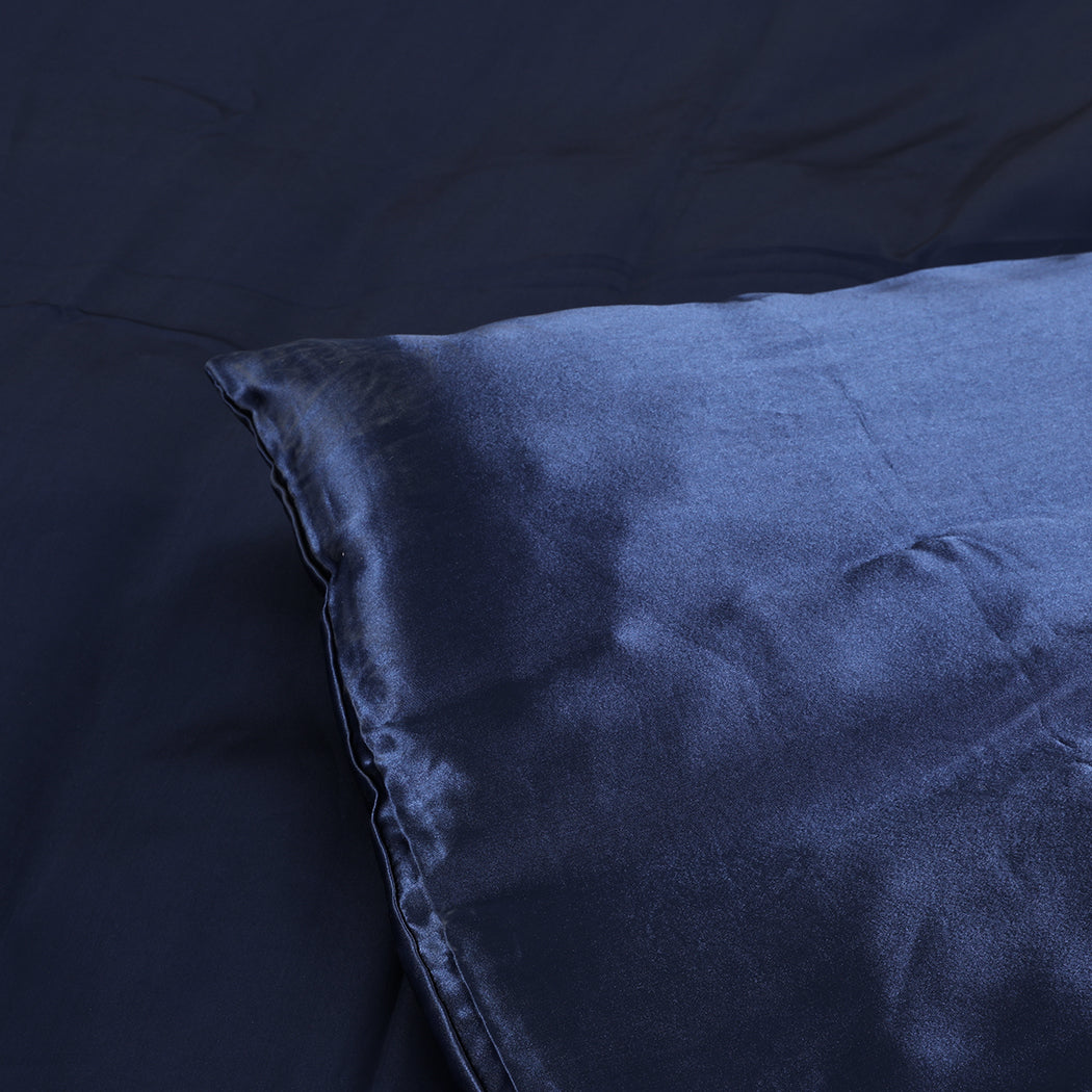 DreamZ Silky Satin Quilt Cover Set Bedspread Pillowcases Summer King Blue