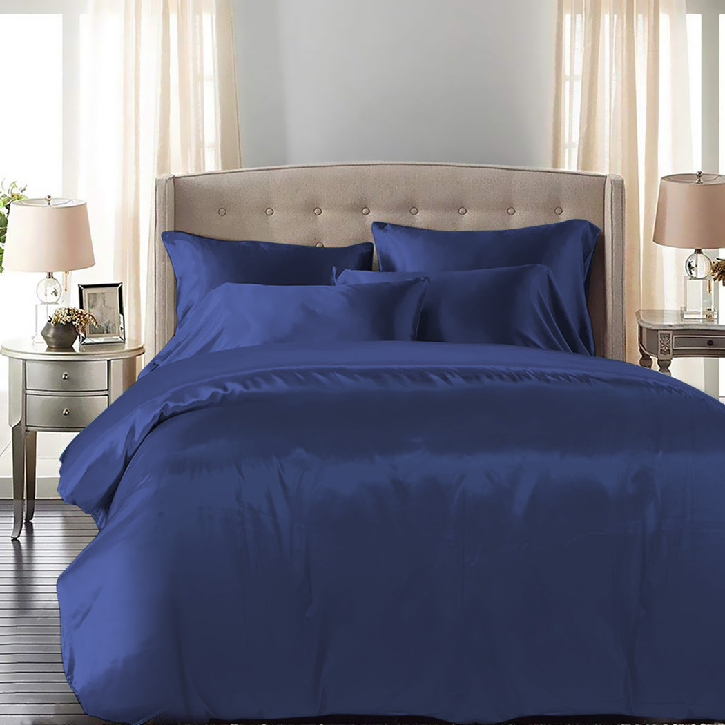 DreamZ Silky Satin Quilt Cover Set Bedspread Pillowcases Summer King Blue