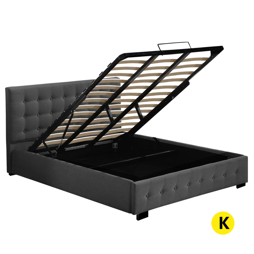 Levede Gas Lift Bed Frame Fabric Base Mattress Storage King Size Dark Grey