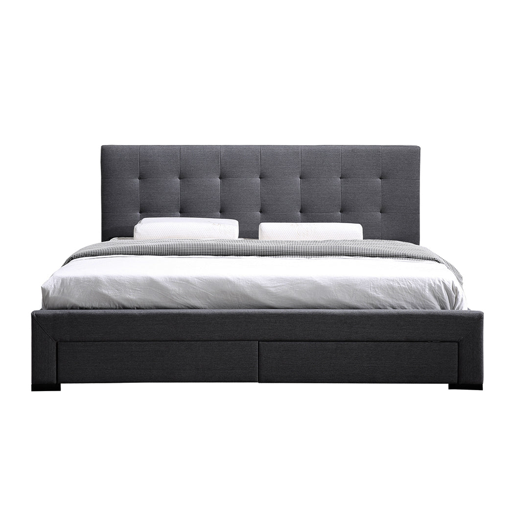 Levede Bed Frame Base With Storage Drawer Mattress Wooden Fabric Queen Dark Grey