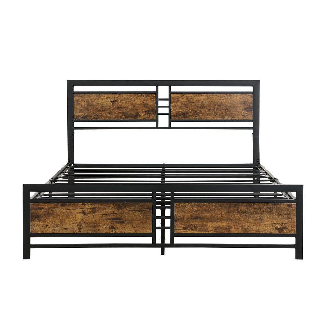 Levede Metal Bed Frame Queen Size Mattress Base Platform Wooden Headboard Black