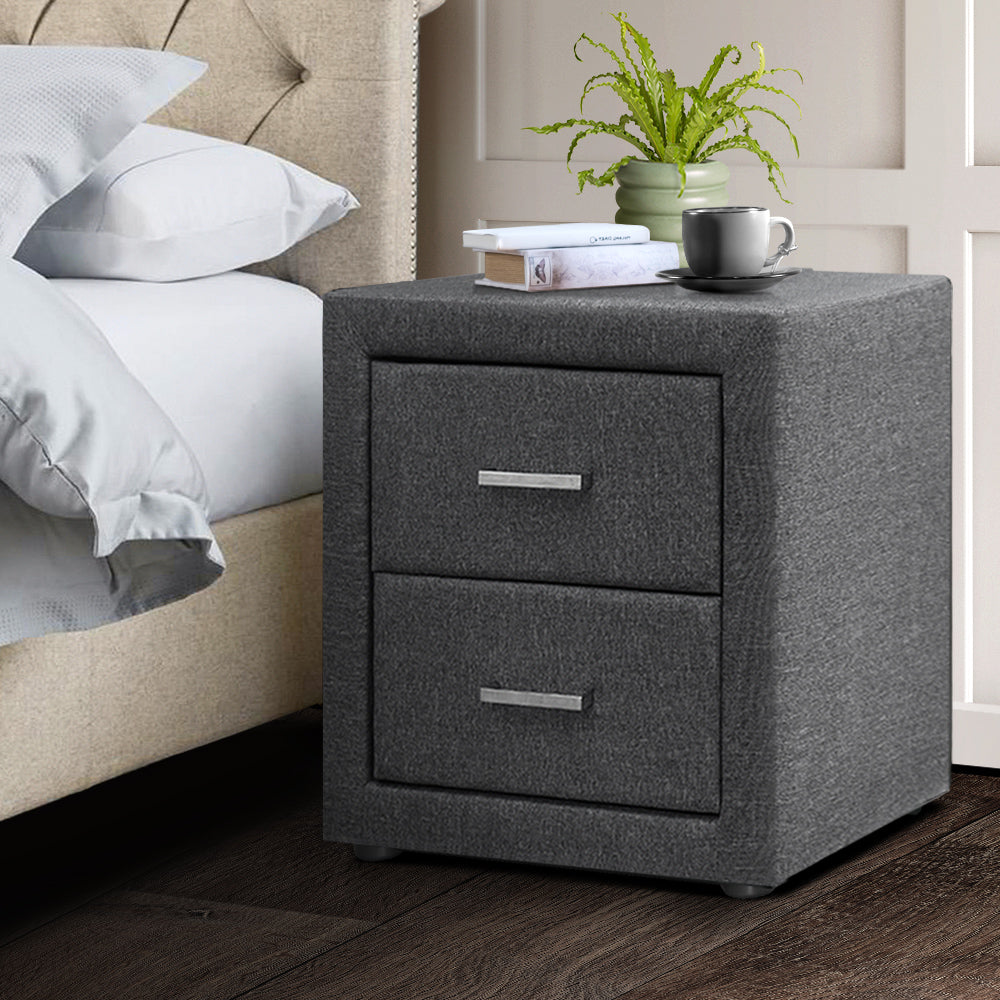 Artiss Fabric Bedside Table - Grey