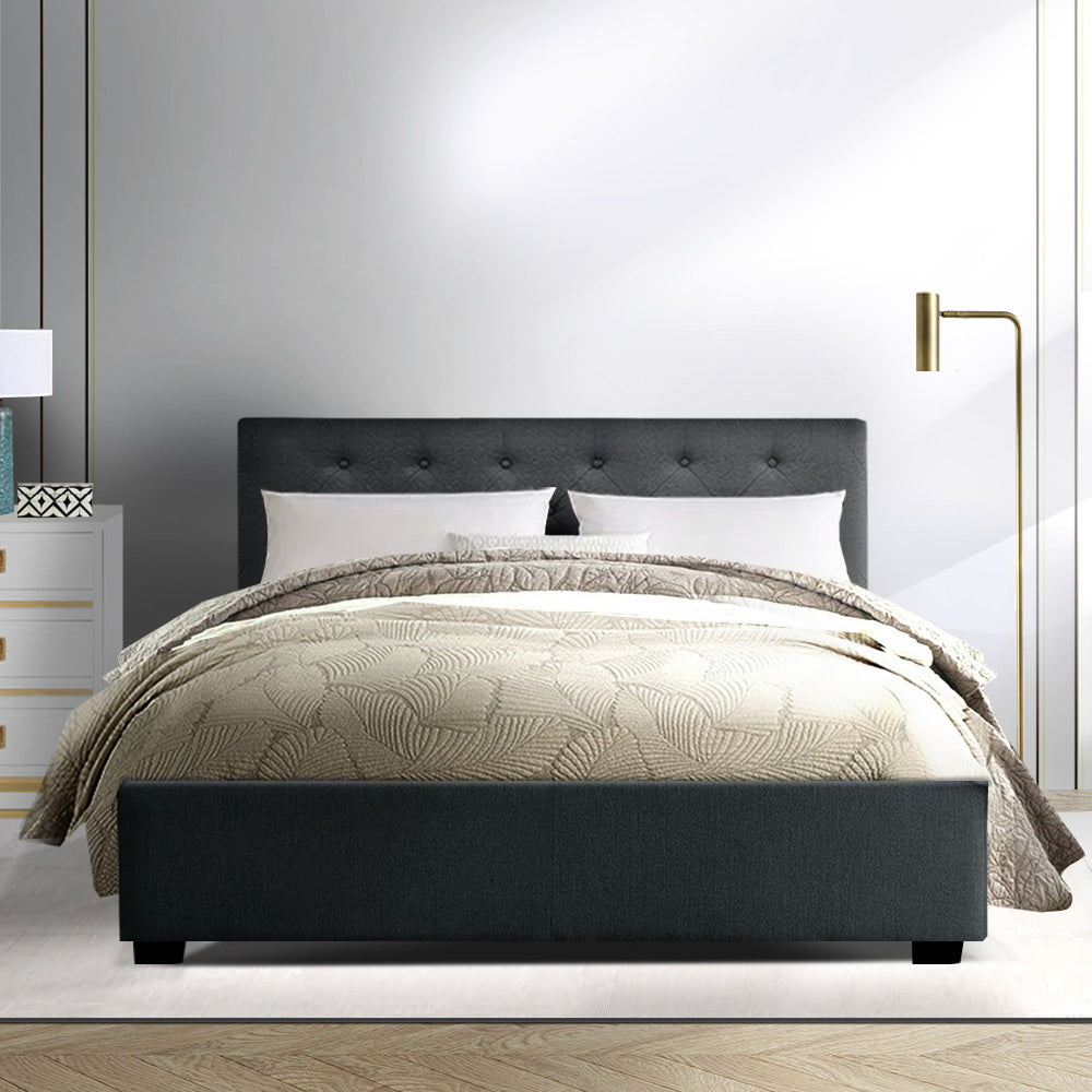 Artiss Bed Frame Double Size Gas Lift Base With Storage Charcoal Fabric Vila Collection