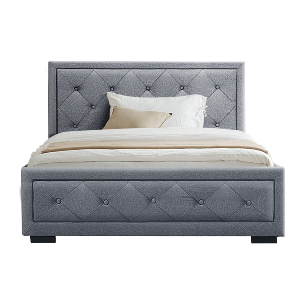 Artiss Tiyo Bed Frame Fabric Gas Lift Storage - Grey Queen