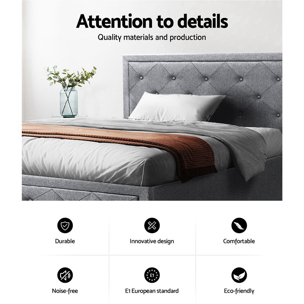 Artiss Tiyo Bed Frame Fabric Gas Lift Storage - Grey Queen