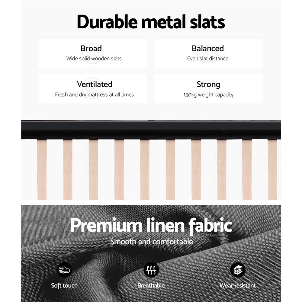 Artiss Tiyo Bed Frame Fabric Gas Lift Storage - Grey Queen