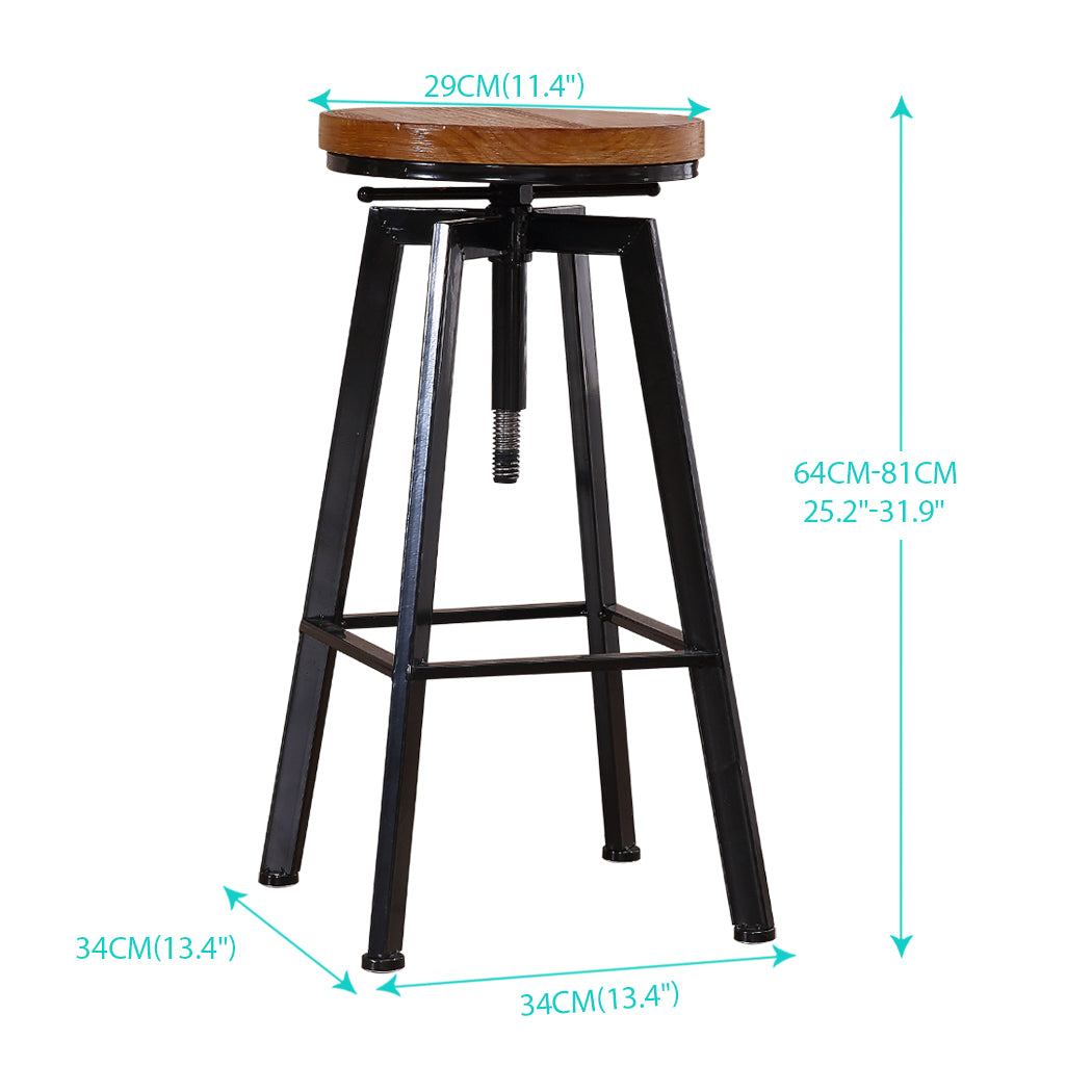 2x Levede Industrial Bar Stools Kitchen Stool Wooden Barstools Swivel Chiars