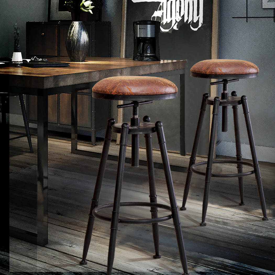 2x Levede Rustic Industrial Bar Stool Kitchen Stool Barstool Swivel Dining Chair