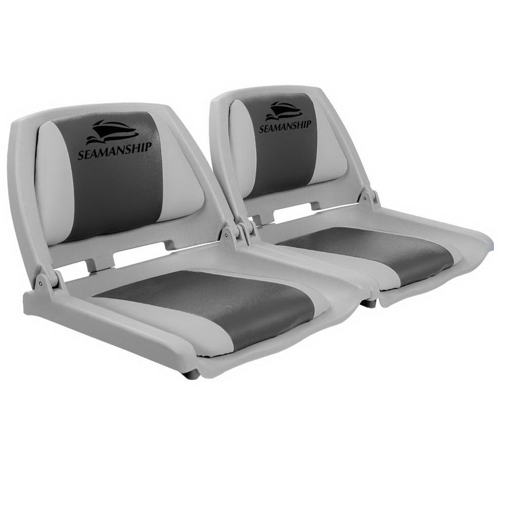 Seamanship Set of 2 Folding Swivel Boat Seats - Grey &amp; Charcoal