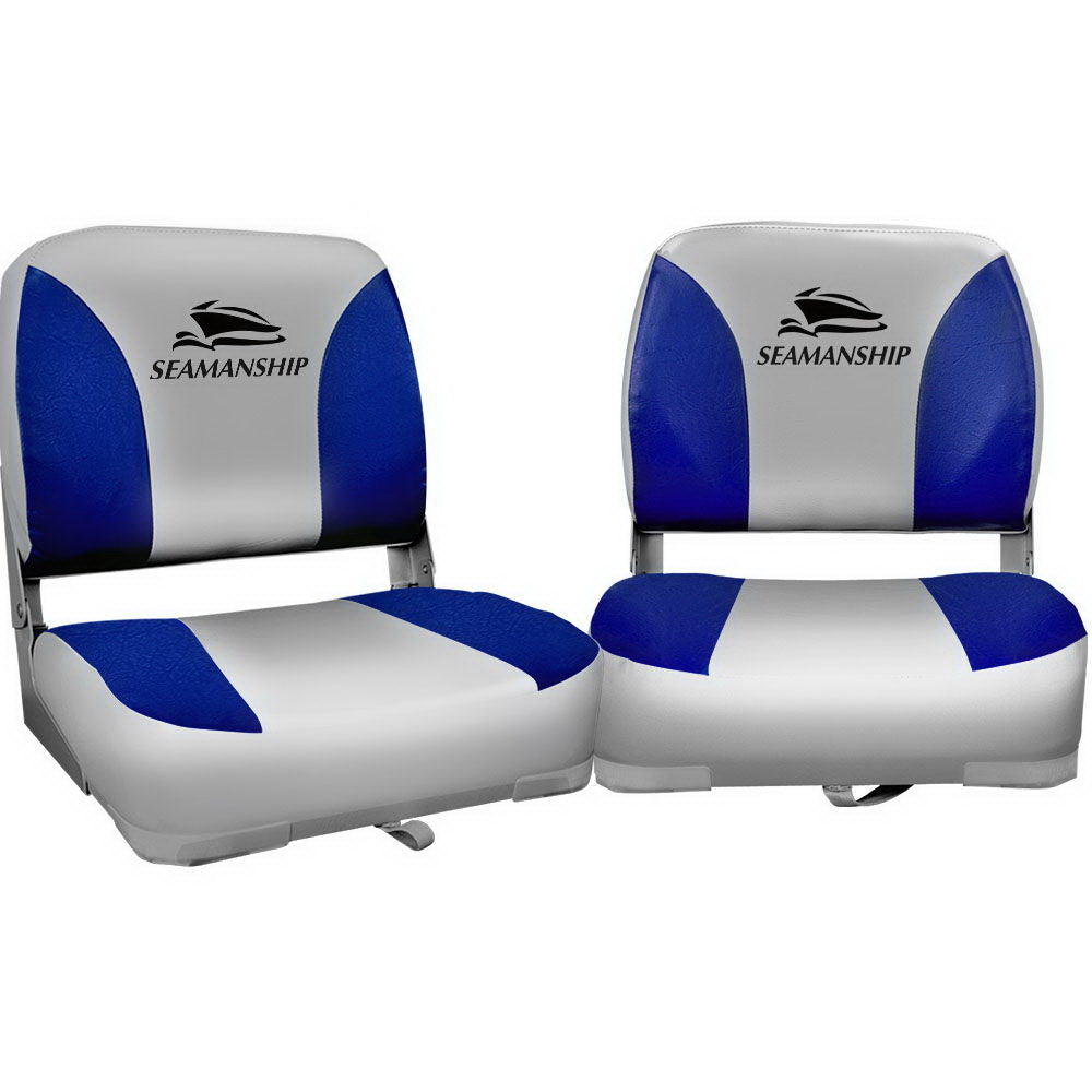 Seamanship Set of 2 Folding Swivel Boat Seats - Grey &amp; Blue