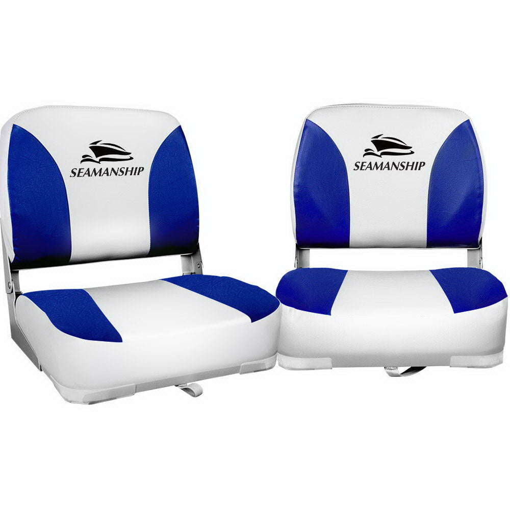 Seamanship Set of 2 Folding Swivel Boat Seats - White &amp; Blue