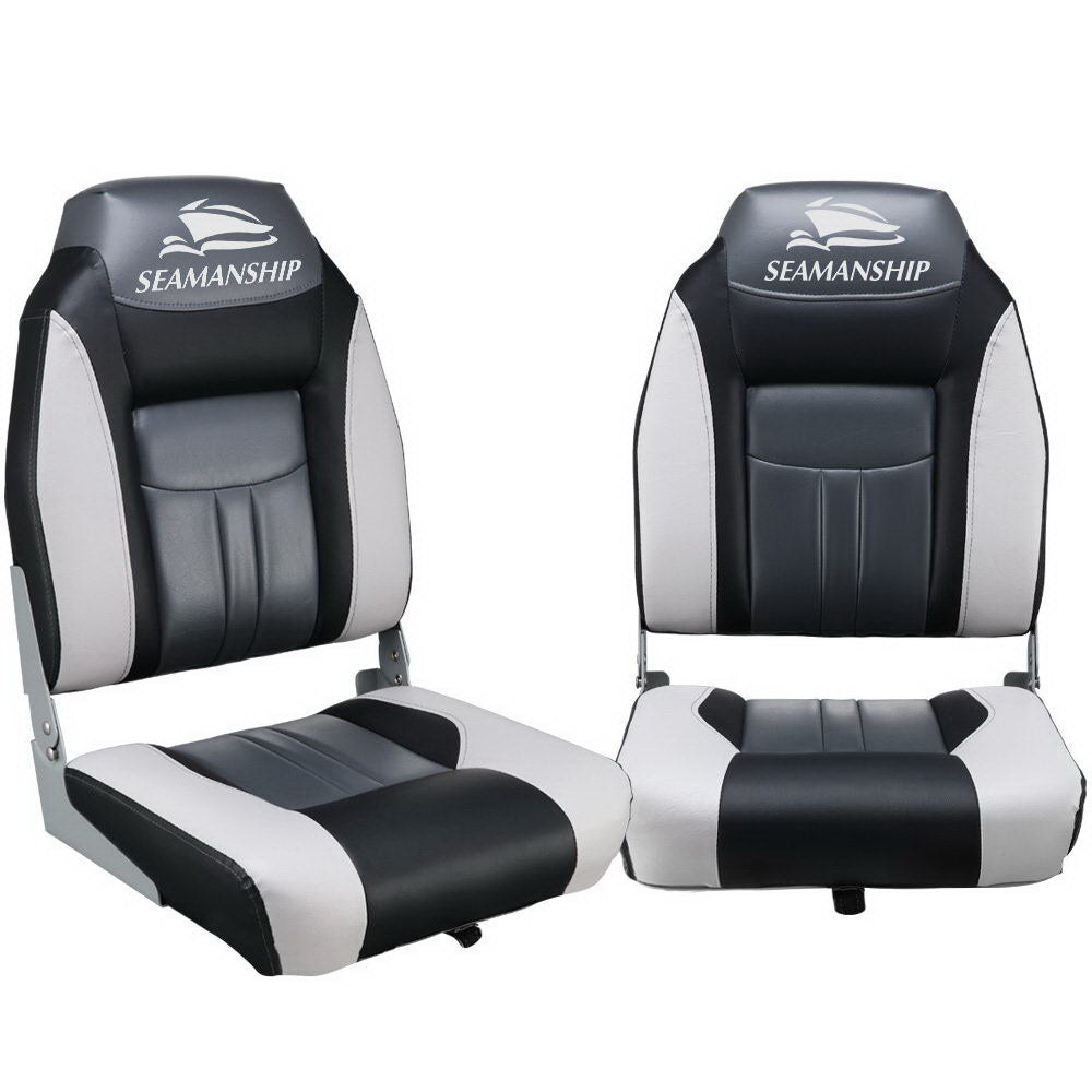 Seamanship Set of 2 Folding Swivel Boat Seats - Grey &amp; Black