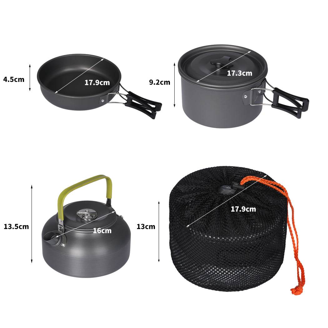 10Pcs Camping Cookware Set Outdoor Hiking Cooking Bowl Pot Pan Portable Picnic