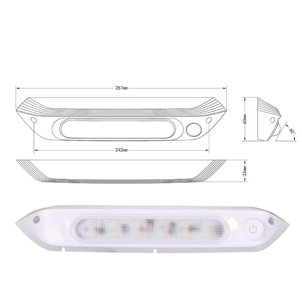 Dual LED Awning Light Amber White 12V 24V Waterproof 287mm Caravan RV Exterior