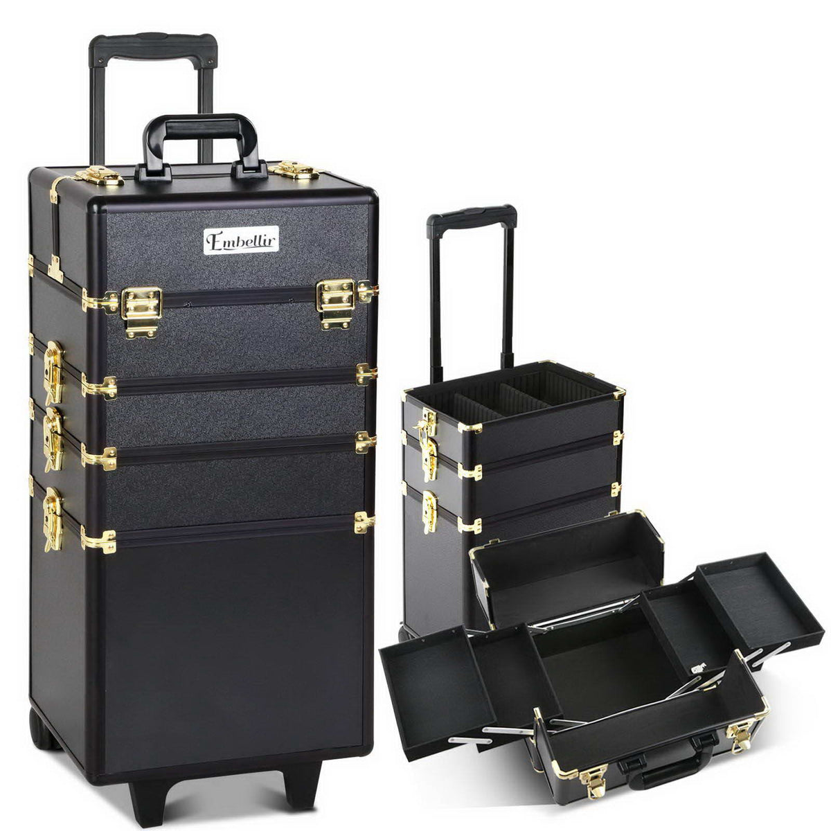 Embellir 7 in 1 Portable Cosmetic Beauty Makeup Trolley - Black &amp; Gold