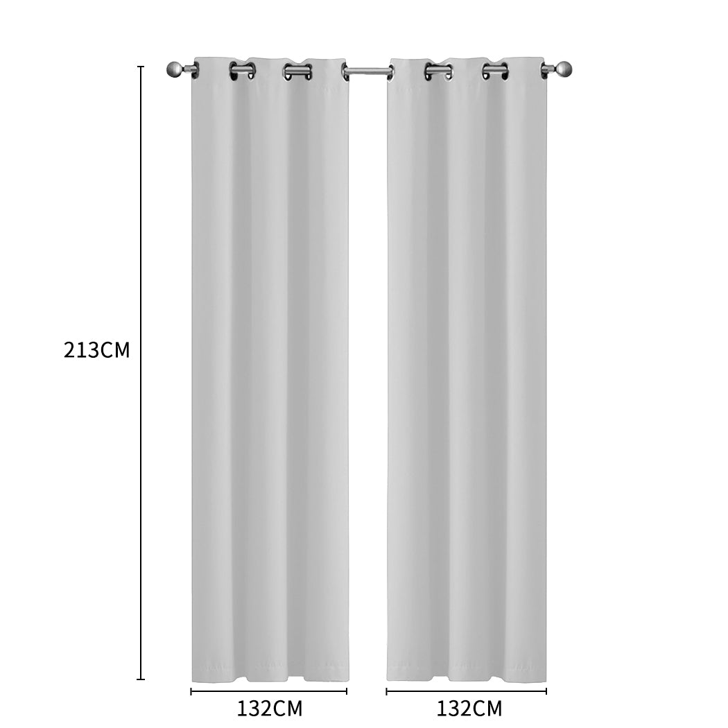 2x Blockout Curtains Panels 3 Layers Eyelet Room Darkening 132x213cm Grey