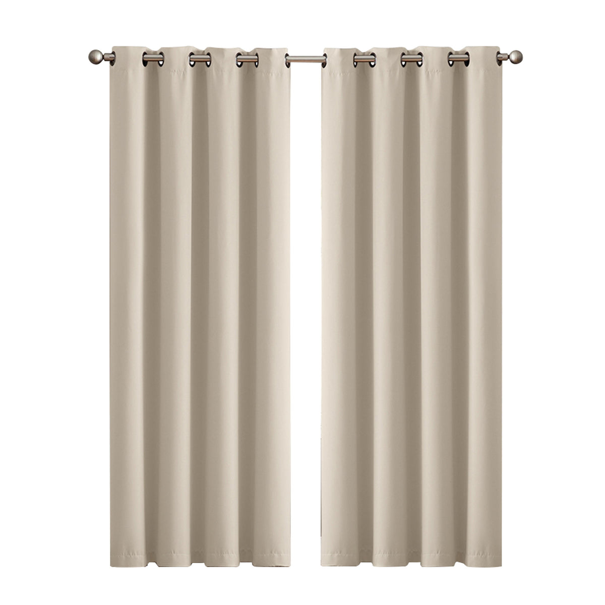 2x Blockout Curtains Panels 3 Layers Eyelet Room Darkening 132x160cm Beige