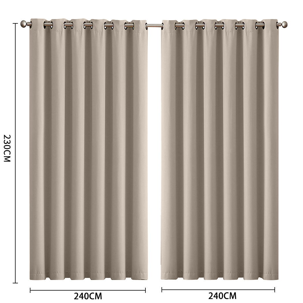 2x Blockout Curtains Panels 3 Layers Eyelet Room Darkening 240x230cm Beige