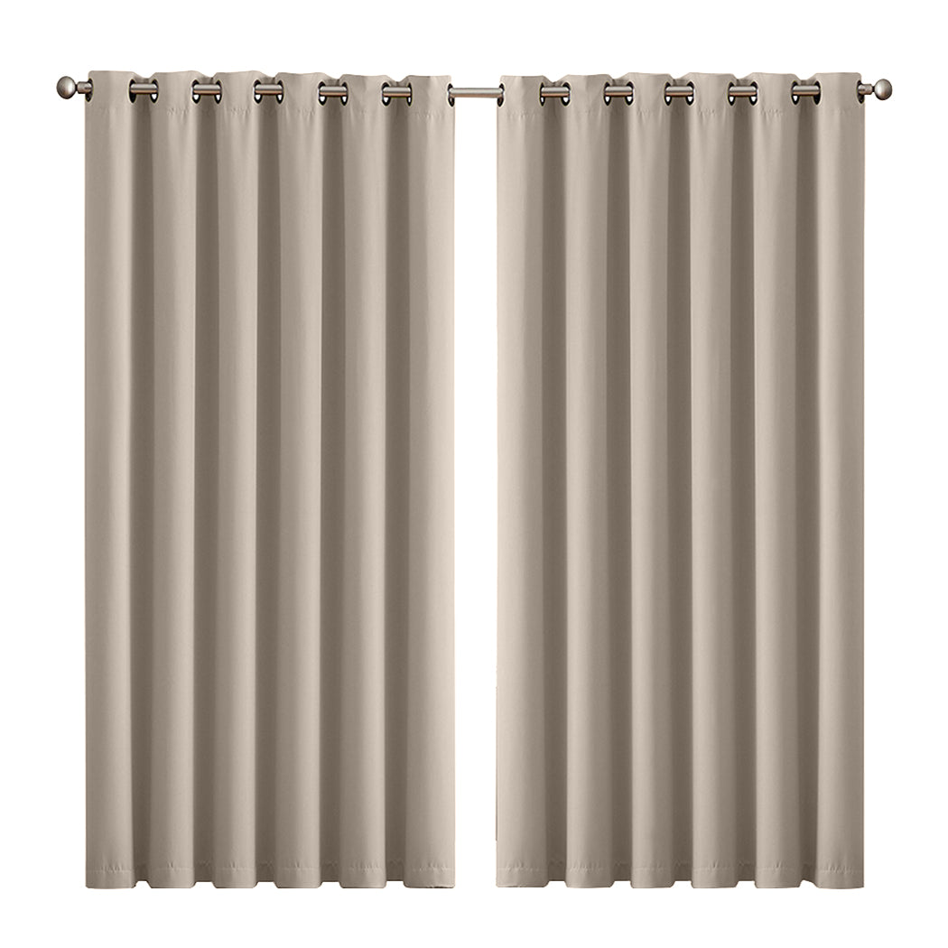 2x Blockout Curtains Panels 3 Layers Eyelet Room Darkening 240x230cm Beige