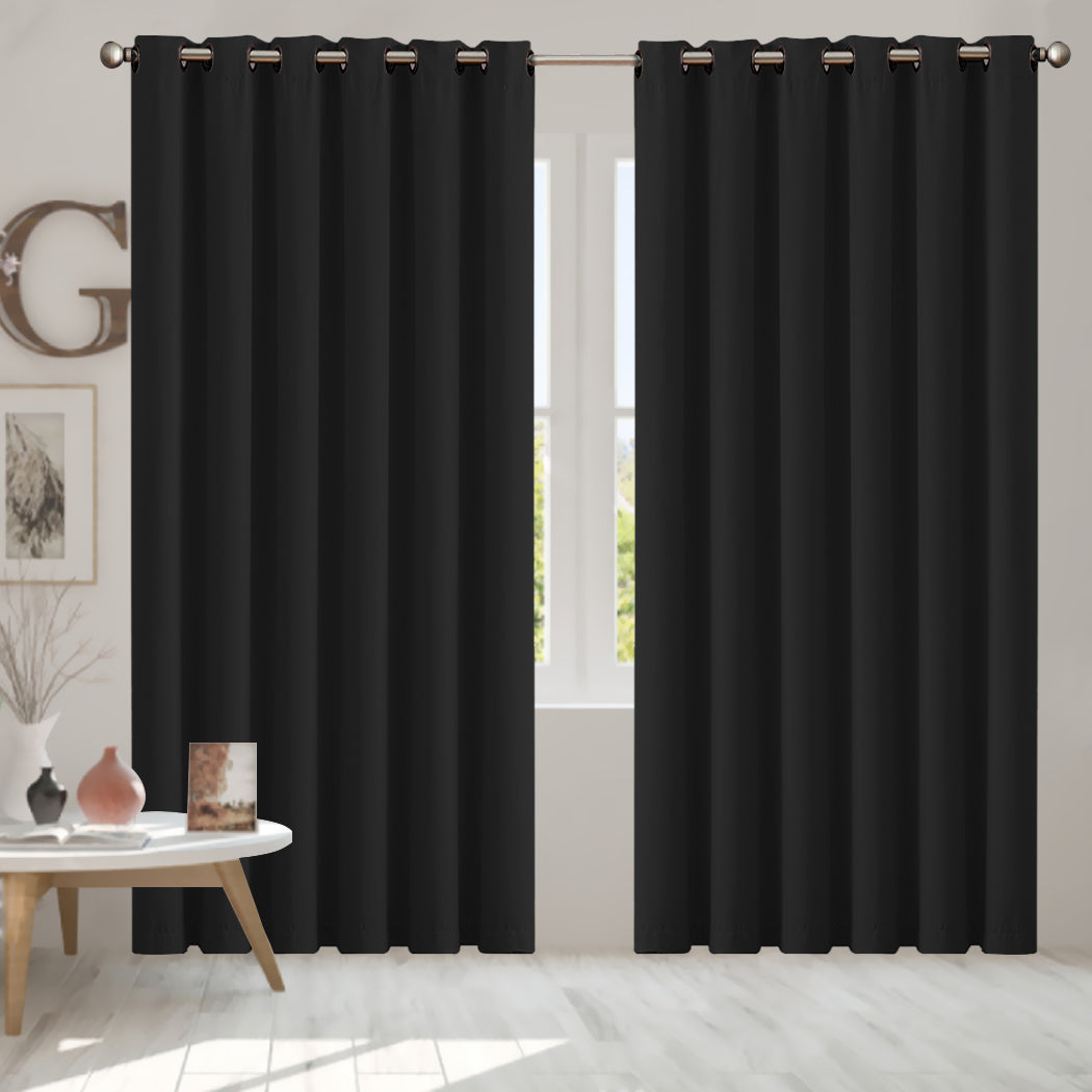 2x Blockout Curtains Panels 3 Layers Eyelet Room Darkening 240x230cm Black