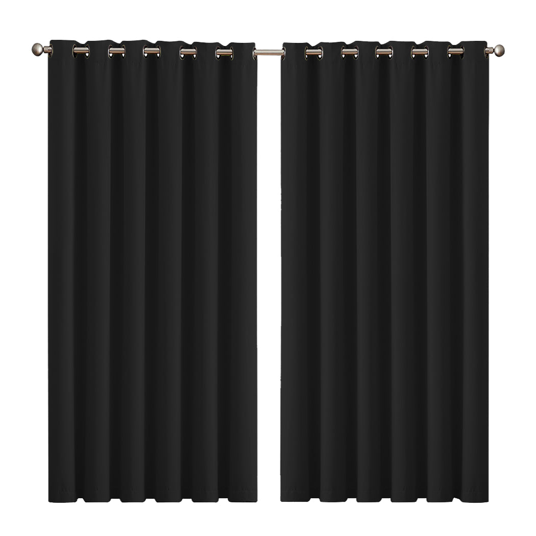 2x Blockout Curtains Panels 3 Layers Eyelet Room Darkening 240x230cm Black