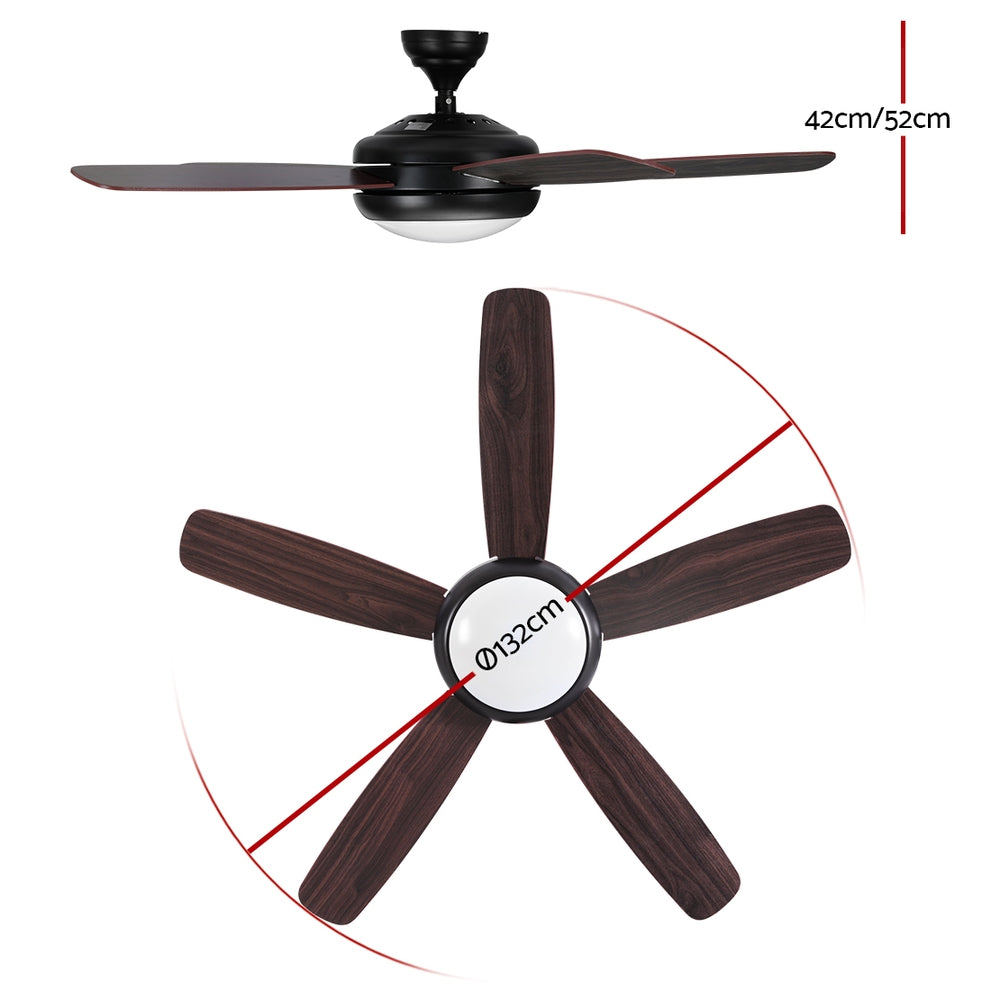 Devanti 52'' Ceiling Fan 5 Wooden Blades Fans LED Light Remote Control Timer