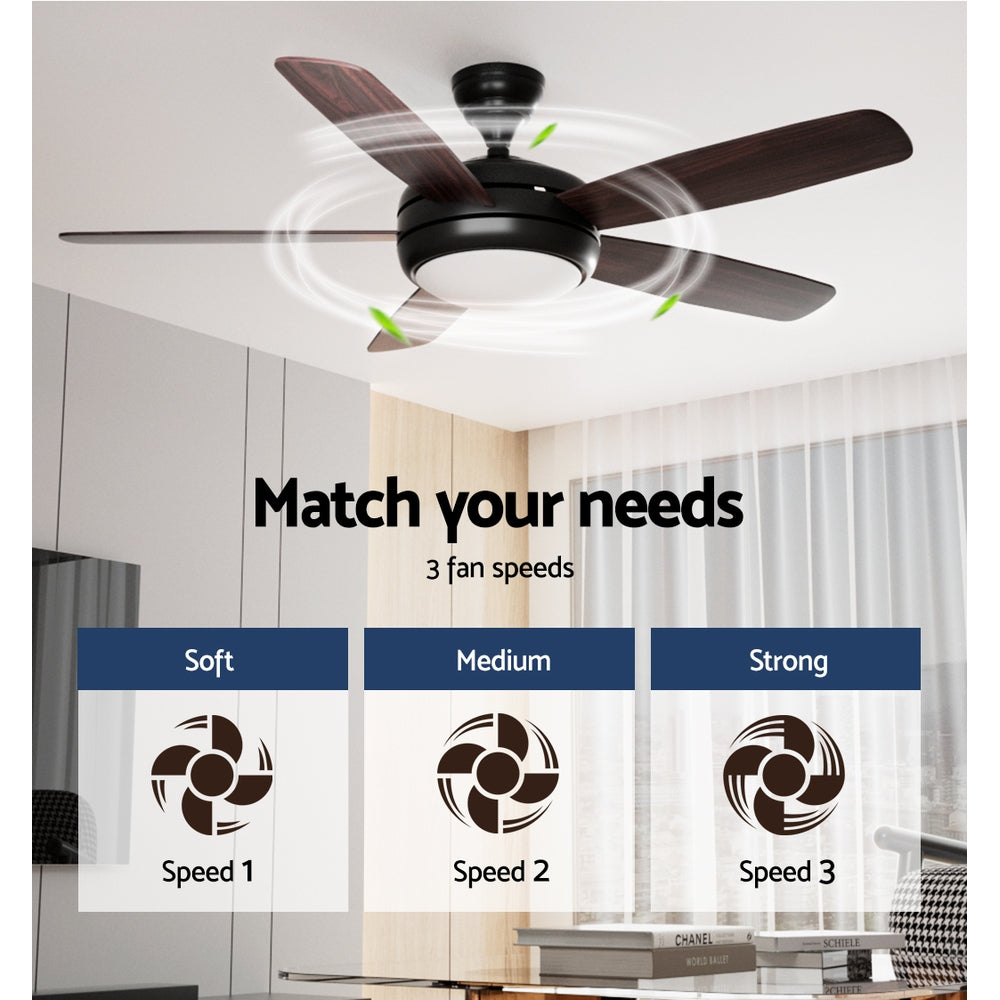 Devanti 52'' Ceiling Fan 5 Wooden Blades Fans LED Light Remote Control Timer