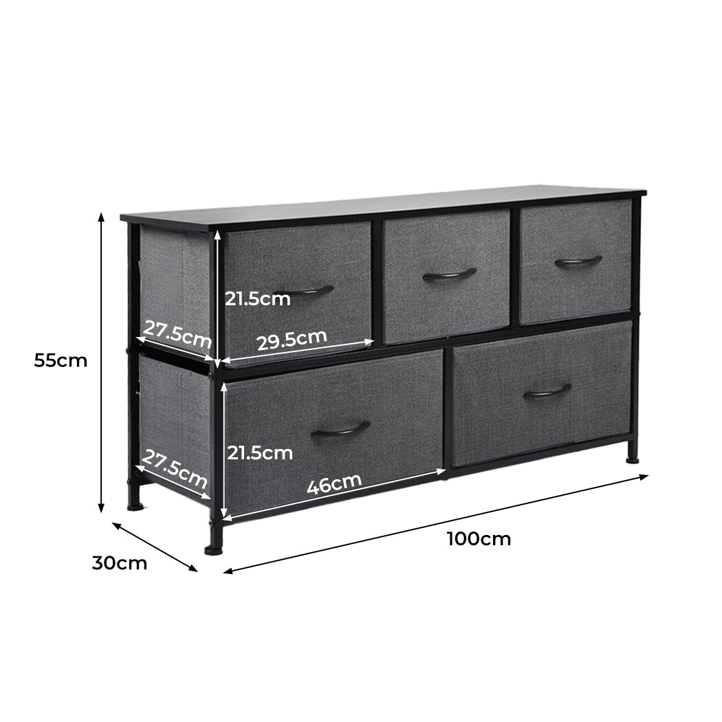 Levede Storage Cabinet Tower Chest of Drawers Dresser Tallboy 5 Drawer Dark Grey