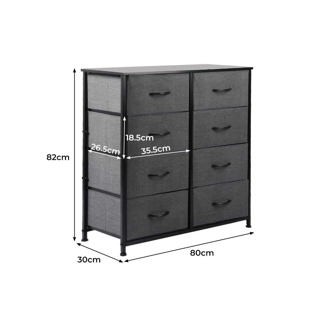 Levede Storage Cabinet Tower Chest of Drawers Dresser Tallboy 8 Drawer Dark Grey