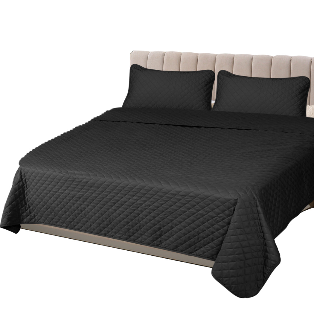 DreamZ Bedspread Coverlet Set Quilted Comforter Soft Pillowcases King Dark Grey
