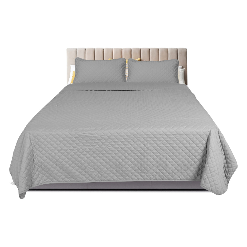 DreamZ Bedspread Coverlet Set Quilted Comforter Soft Pillowcases King Grey