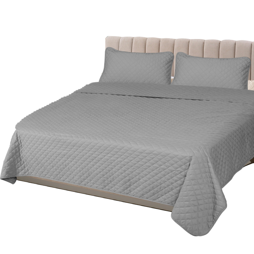 DreamZ Bedspread Coverlet Set Quilted Comforter Soft Pillowcases Queen Grey