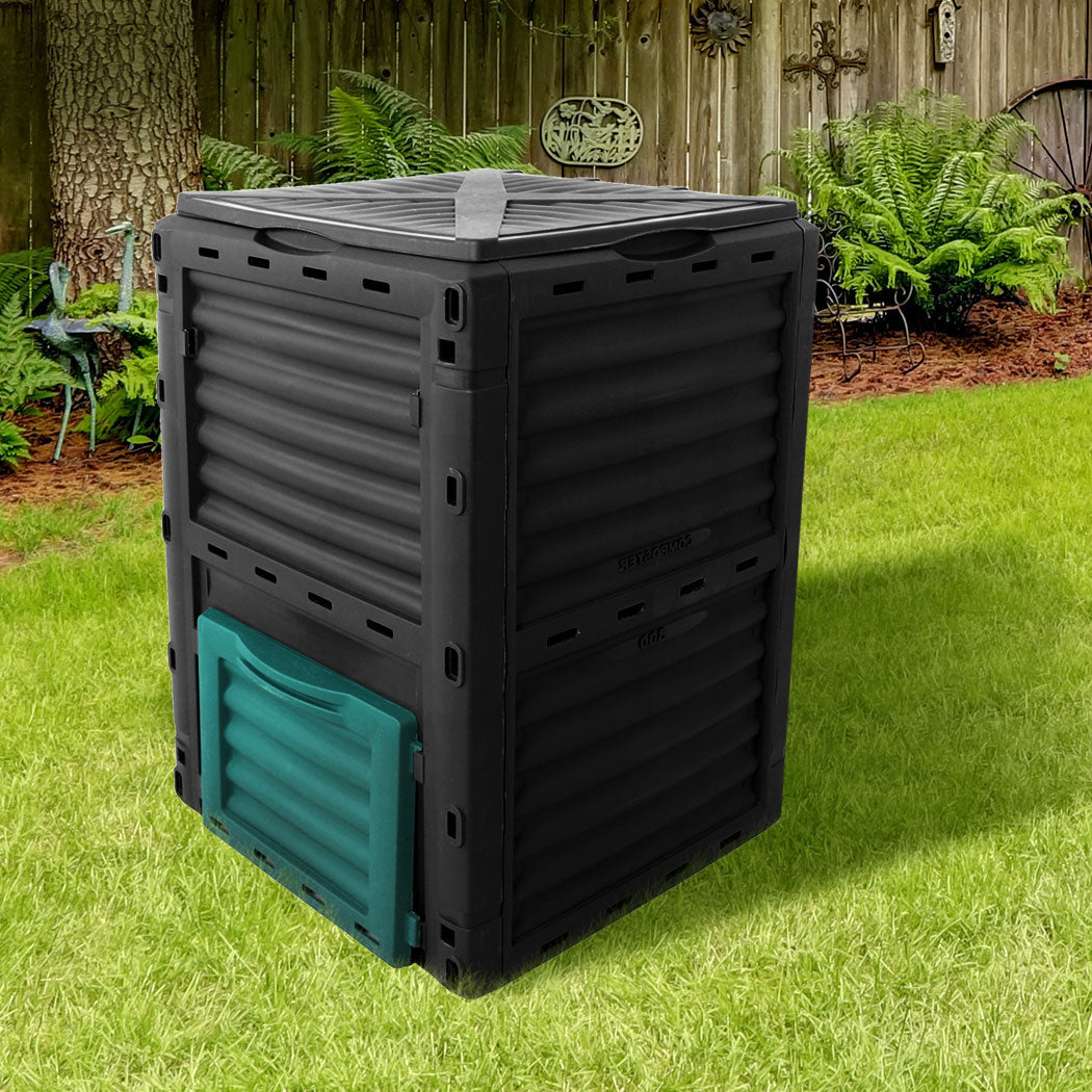 290L Compost Bin Food Waste Recycling Composter Kitchen Garden Composting Black