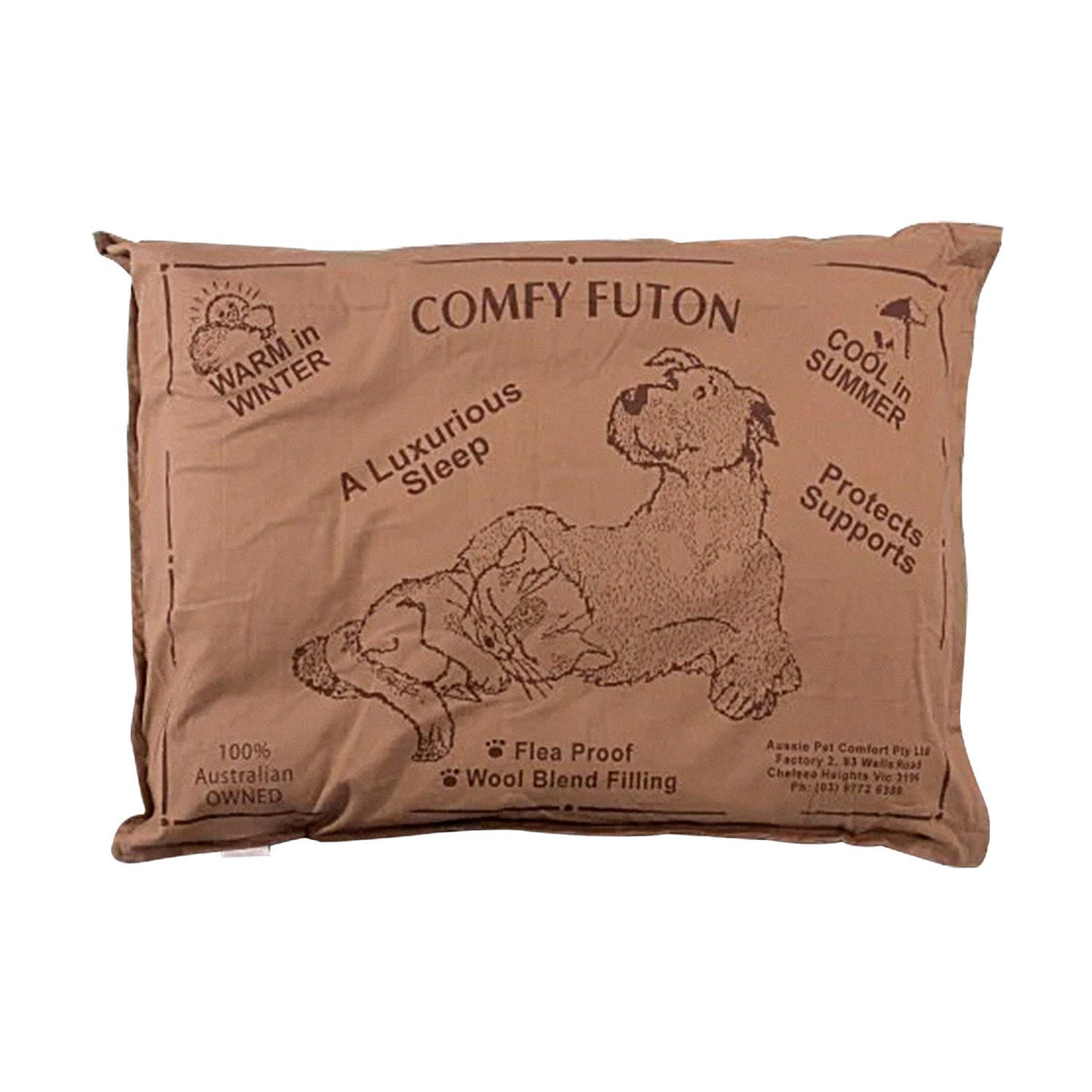 Aussie Made Comfy Pet Futon Dog 74cm Wool Blend Small - Brown